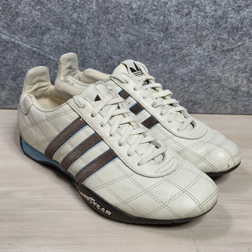 Adidas Tuscany Goodyear Racing Driving‎ Shoes White Blue Brown Stripe Size 6